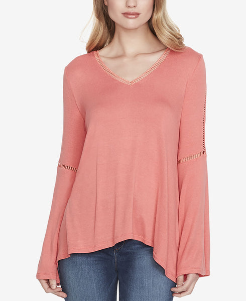 Jessica Simpson Juniors Bell Sleeve Lace Trim Top